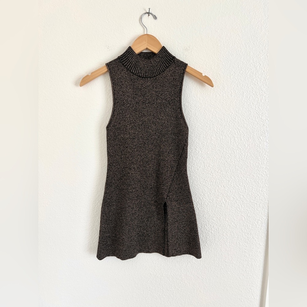 HOUSE OF HARLOW 1960 knit top / side slit brown gold sleeveless tank / size S